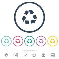 Recycling flat color icons in round outlines