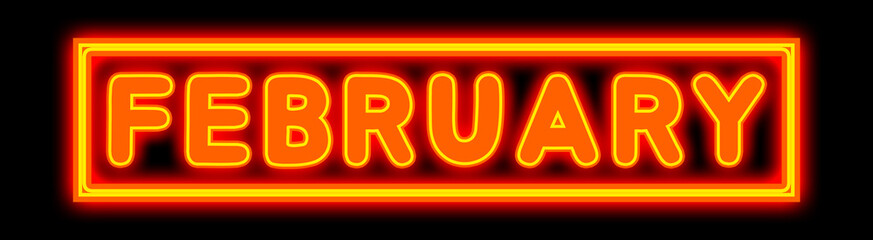 February - glowing text on black background