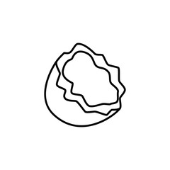 Black & white vector illustration of cut coconut. Line icon of fresh nut. Vegan & vegetarian food. Health eating ingredient. Isolated object