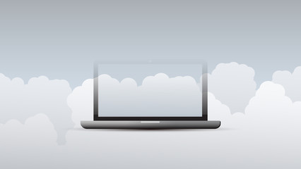 Cloud Computing Design Concept with Tablet and Clouds - Digital Network Connections, Technology Background