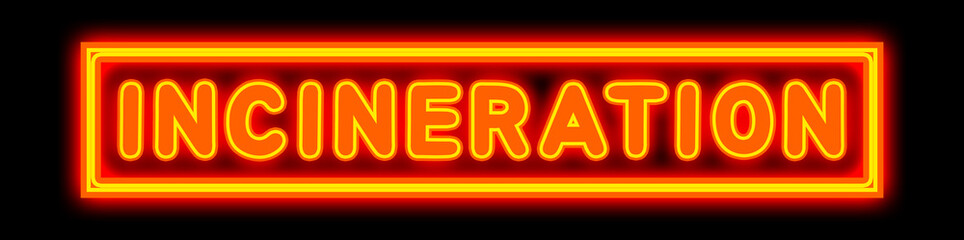 Incineration - glowing text on black background