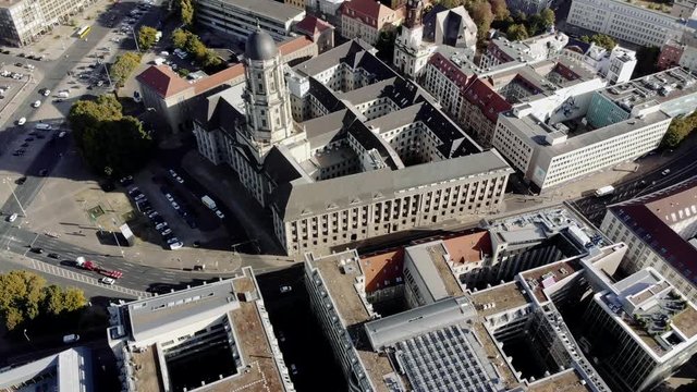 Aerial shot of Berlin Mitte on a sunny day. The perspective is the one of a bird.