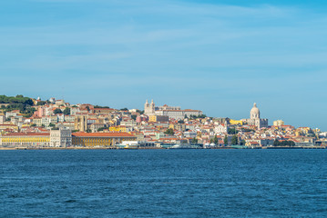 skyline of lisbon by the tagus river in portugal