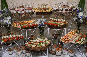 Snacks and desserts on the buffet table