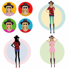 Fototapeta na wymiar girl in a fashion hat.Set of four illustrations