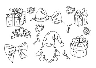 Set of Christmas hand drawn doodle elements.