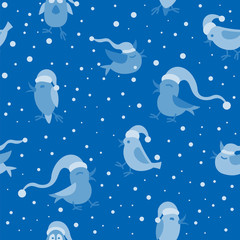 Obraz na płótnie Canvas Cute funny santa claus birds seamless pattern Elements for christmas greeting card, poster design