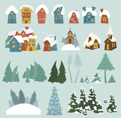 Cute winter holiday sticker icon set. Elements for christmas greeting card, poster design