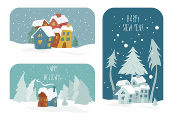 Cute winter holiday sticker icon set. Elements for christmas greeting card, poster design