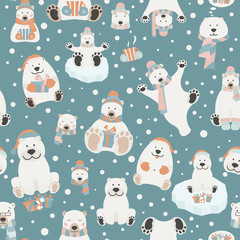 Cute polar bear seamless pattern. Elements for christmas holiday greeting card, poster design