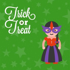 halloween character a girl in traditional costume on star background