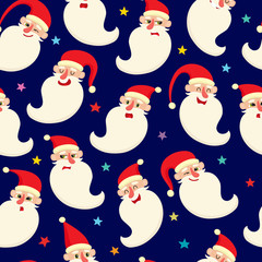 Obraz premium Seamless pattern with cute cartoon santa, vector illustration on blue