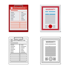 Vector illustration of form and document symbol. Set of form and mark stock vector illustration.