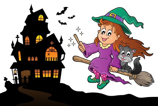 Cute witch and cat Halloween image 4
