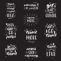 Lettering design with travel phrases. Vector illustration