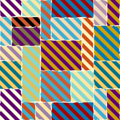 Seamless geometric pattern. Diagonal strips pattern in a patchwork collage style. Vector image.