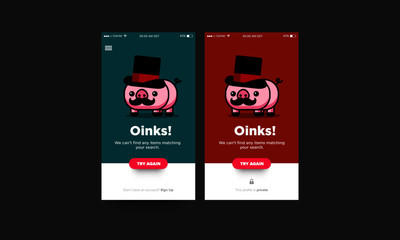 Oinks Internet Not Connected Page Design with Cute Capitalist Pig Moustache and Hat Illustration