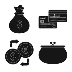 Vector design of bank and money sign. Set of bank and bill stock symbol for web.