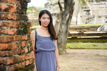 Portrait of woman in Ayutthaya ruins , Thailand