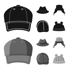 Vector illustration of headgear and cap symbol. Collection of headgear and accessory vector icon for stock.