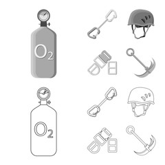 Vector design of mountaineering and peak icon. Set of mountaineering and camp stock symbol for web.