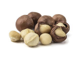 macadamia nuts on white background