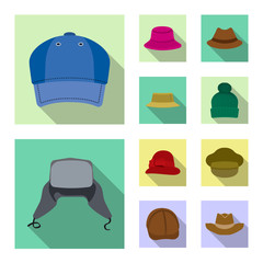 Vector design of headgear and cap sign. Collection of headgear and accessory stock vector illustration.
