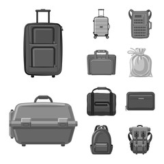 Vector illustration of suitcase and baggage icon. Set of suitcase and journey stock vector illustration.