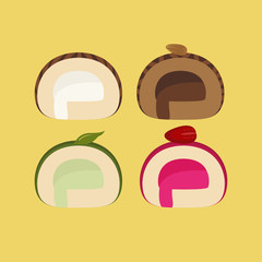 Set of Roll Cake Bakery Sweet and Dessert Vector