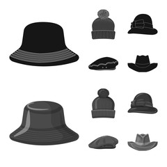 Vector design of headgear and cap logo. Collection of headgear and accessory vector icon for stock.