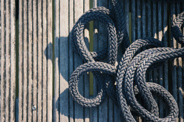 Mooring rope on a wooden deck