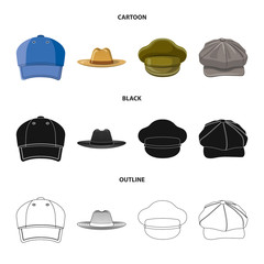 Isolated object of headgear and cap logo. Set of headgear and accessory vector icon for stock.