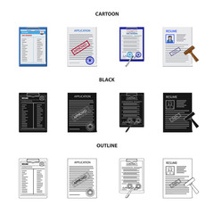 Vector illustration of form and document sign. Set of form and mark stock vector illustration.