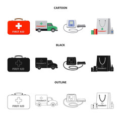 Vector illustration of pharmacy and hospital icon. Collection of pharmacy and business stock vector illustration.