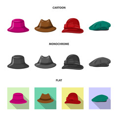 Isolated object of headgear and cap symbol. Collection of headgear and accessory stock symbol for web.