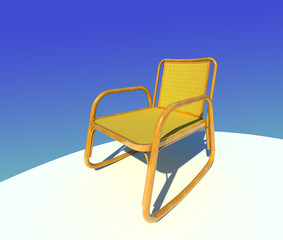 Comfortable wooden swing-chair armchair 3D illustration on gradient blue background. Collection.