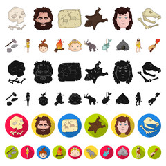 Life in the Stone Age cartoon icons in set collection for design. Ancient people vector symbol stock web illustration.