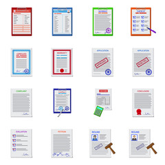 Vector illustration of form and document sign. Set of form and mark vector icon for stock.