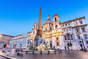 Fototapeta premium Rome, Italy. The fountain of the four Rivers with Egyptian obelisk, Piazza Navona.