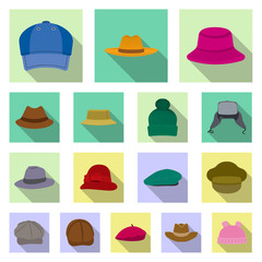Isolated object of headgear and cap logo. Collection of headgear and accessory vector icon for stock.