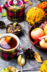 Autumn still life with tea cups