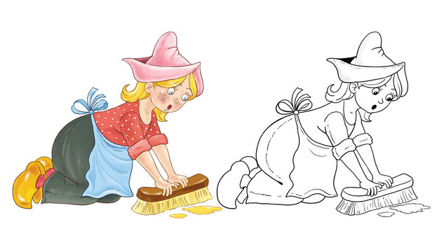 Cinderella. Fairy tale. Coloring page. Coloring book. Illustration for children. Cute and funny cartoon characters