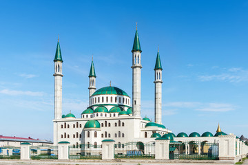 Fototapeta na wymiar The cathedral mosque at sunny day in Cherkessk, Karachay-Cherkessia, Russia