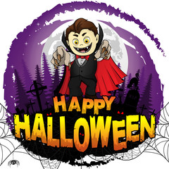 Happy Halloween  Design template with Graf Dracula. Vector illustration.