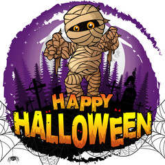 Happy Halloween Design template with mummy. Vector illustration.