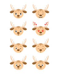 Cartoon deer emotions set. Smiling, bored, enamored, sleepy, sad, crying and other deer's emotions  collection. Set expressions avatar