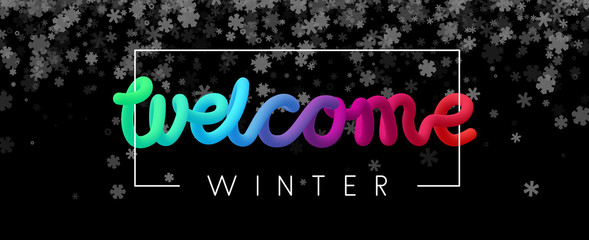 Fototapeta na wymiar Black welcome winter banner with beautiful snowflakes.