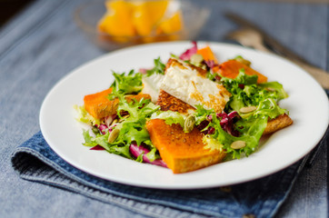 Roast pumpkin salad with pumpkin seeds and feta