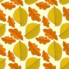 Obraz premium Seamless pattern with oak and elm autumn leaves. Vector illustration.
