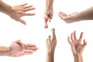 Multiple Male Hand Gestures  isolated over white background